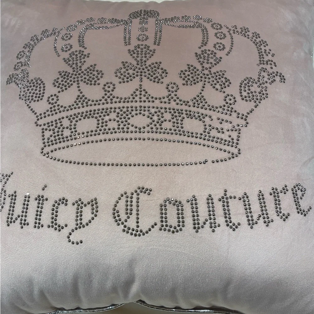 Juicy Couture Velour Pink Decorative Pillow 20x20in Velvet Rhinestones Crown